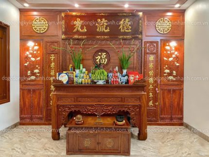 vách thờ bàn thờ gỗ hương đá